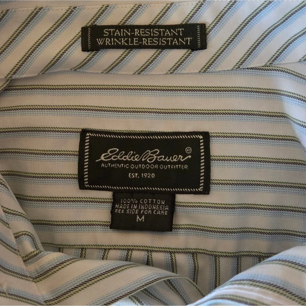 Eddie Bauer Mens Career Button Down Shirt Size M Striped Wrinkle Stain Resistant
